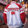 Light Gray Turkey Football Team Retro Jacket for Women and Men – 90s Vintage Red White Soccer Streetwear Zip Up Coat
