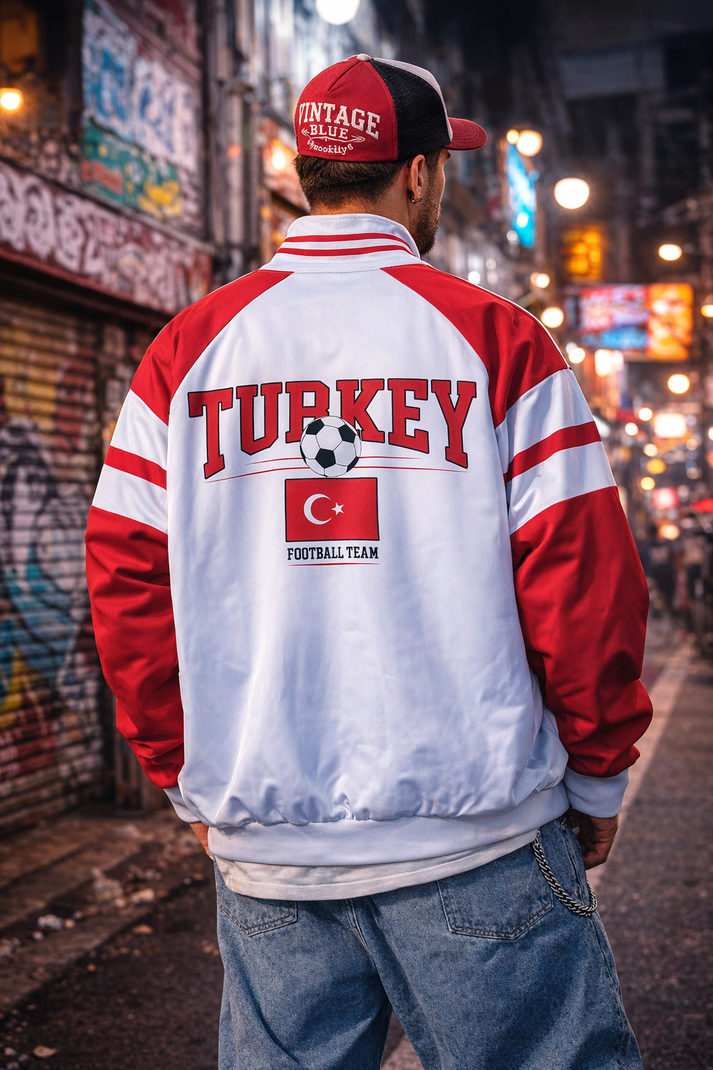 Light Gray Turkey Football Team Retro Jacket for Women and Men – 90s Vintage Red White Soccer Streetwear Zip Up Coat