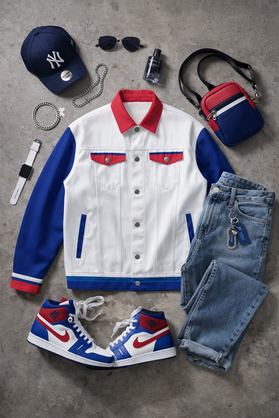Buffalo Football Club Varsity Jacket – Casual Streetwear  in Blue White and Red