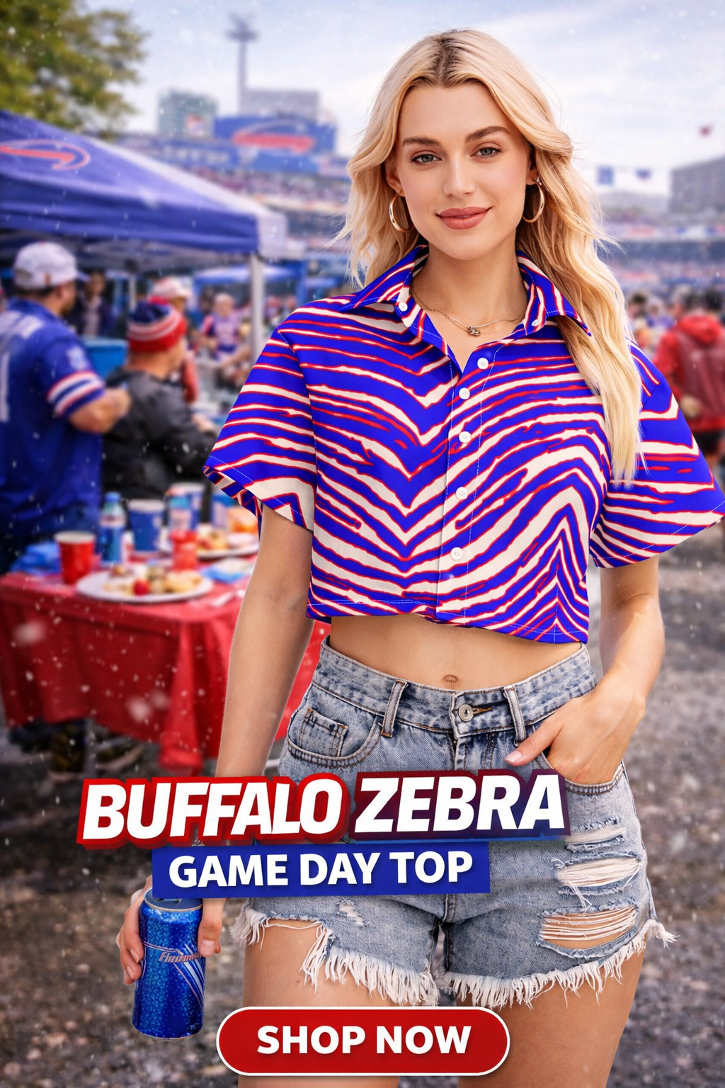 Buffalo Football Women's Cropped Shirt – Red Blue White Zebra Game Day Style