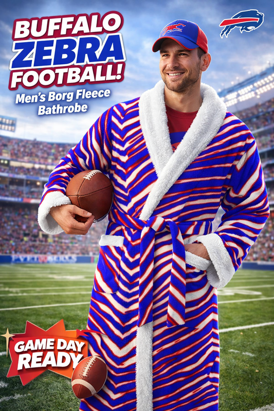 Buffalo Zebra Football Men’s Borg Fleece Bathrobe With Polyester Sherpa Fleece – Game Day Comfort We