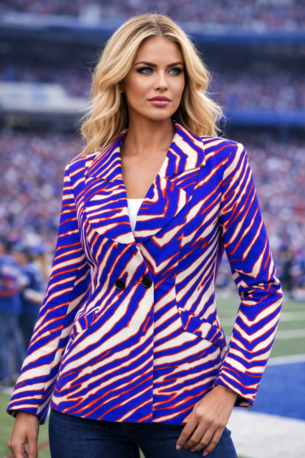 Buffalo Zebra Game Day Blazer Jacket | Red White Blue Football Fan Style