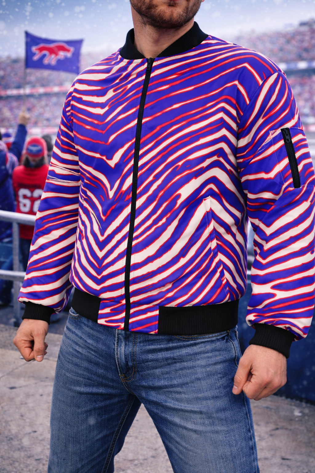 Buffalo football zebra bomber Jacket With Sleeve Pocket