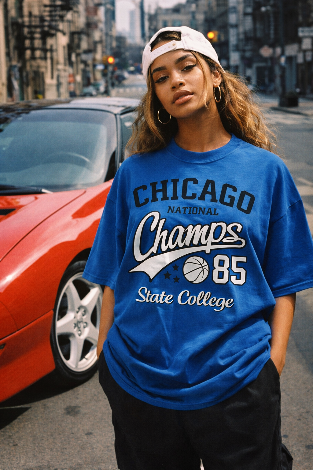 Black Chicago Champs State College T-Shirt – Basketball Streetwear Varsity Tee