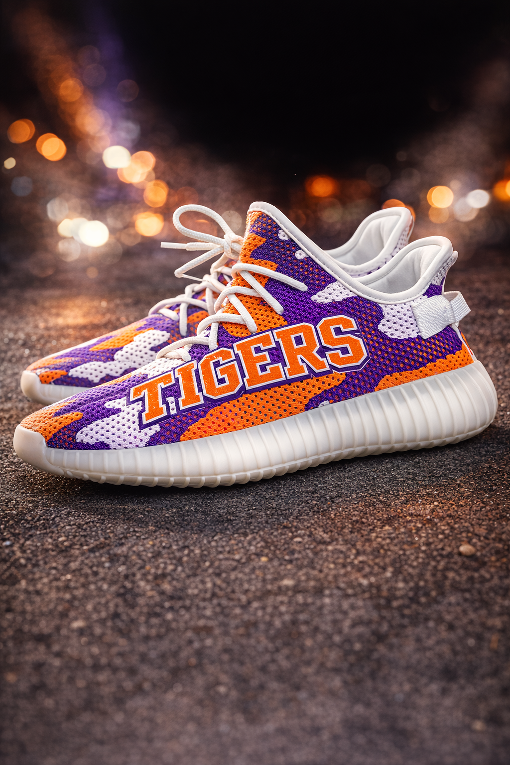 Clemson Tigers Purple Orange Knit Sneakers – Lightweight Athletic Game Day Shoes for Football Fans - ACC football apparel varsity sportswear product image 1.0