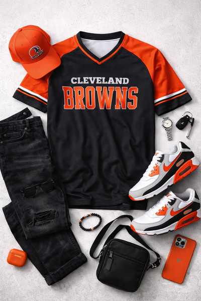 Cleveland Browns V-Neck Short Sleeve T-Shirt – breathable comfort wear, football shirt, image 1.0