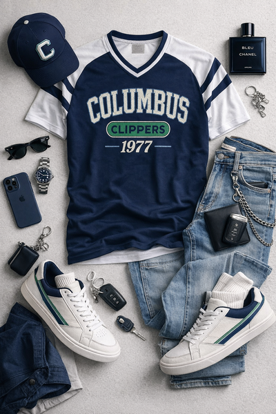 Columbus Clippers 1977 Navy Baseball Shirt
