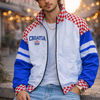 Croatia Inspired Checkered Football Track Jacket – Red White Blue Game Day Zip Up Jacket
