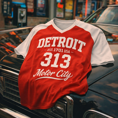 Dark Slate Gray Detroit 313 Motor City T-Shirt – Red and White Urban Streetwear Tee