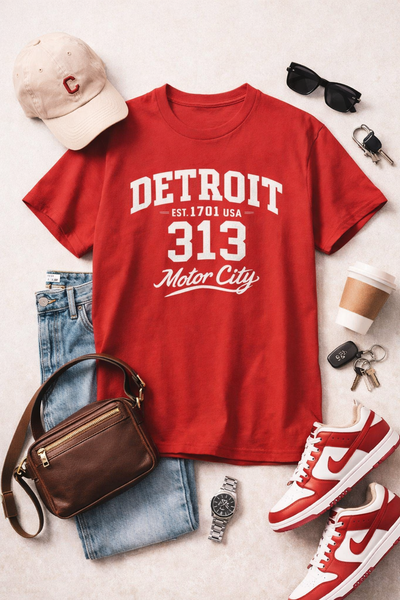 Detroit 313 Motor City T-Shirt — Vintage City Tee – sportswear style, game day outfit, image 1.0