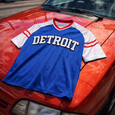 Dark Slate Blue Detroit Varsity T-Shirt – Blue, White and Red Urban Athletic Streetwear Tee