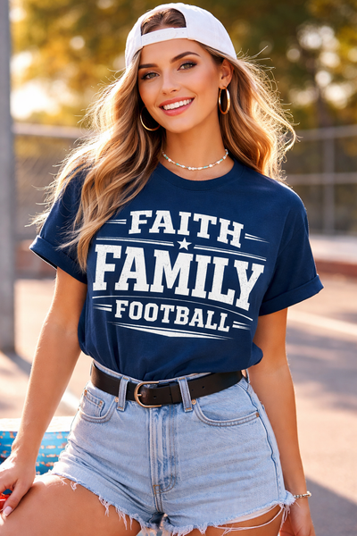 Dark Gray Faith Family Football Shirt – Texas Dallas Game Day Christian Football T Shirt