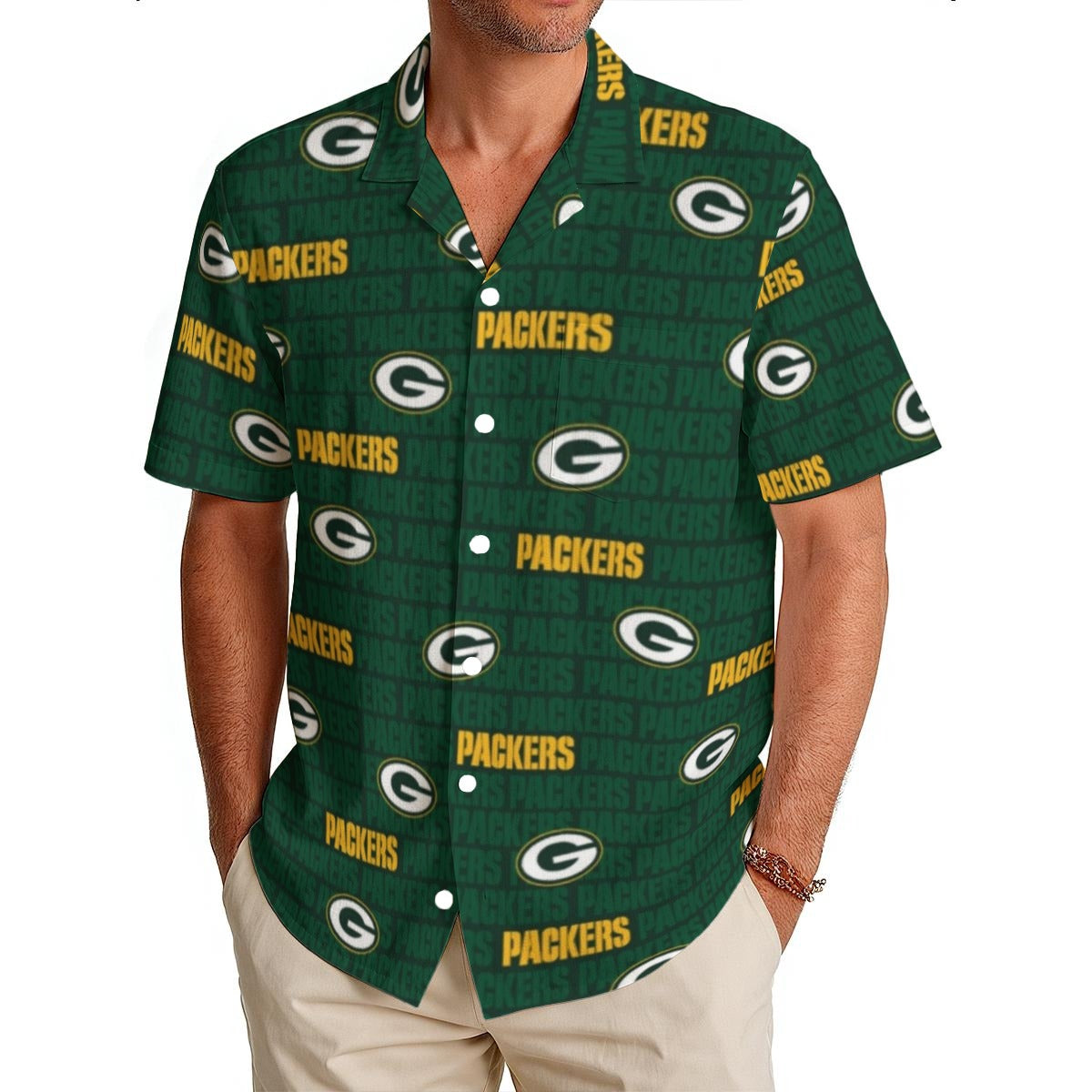 Green Bay Packers Men's Hawaiian Shirt|150GSM – nfl fan apparel, breathable comfort wear, image 666