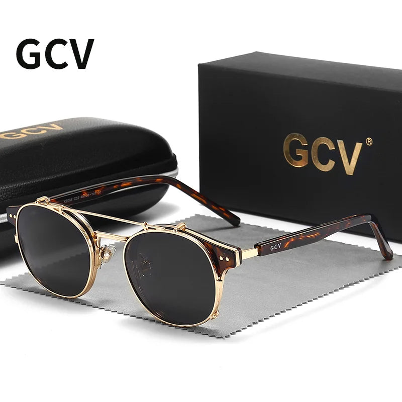 White Smoke GCV Double Layer Removable Lens Sunglasses The Blu-Ray Glasses Acetate Gothic Retro Steampunk Polarized Men Women Sunglesses