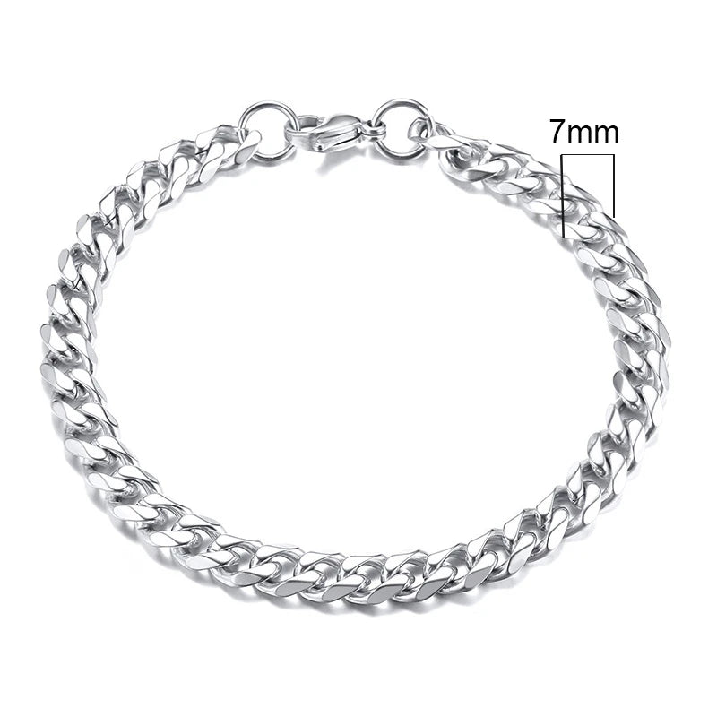 White Smoke Vnox 3-11mm Chunky Miami Curb Chain Bracelet for Men, Stainless Steel Cuban Link Chain Wristband Classic Punk Heavy Male Jewelry