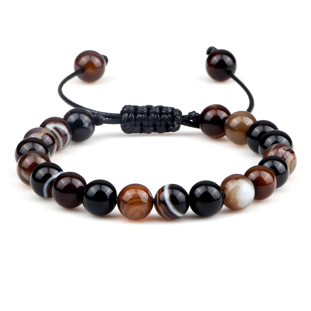 White Smoke 8mm Tiger Eye Stone Beads Bracelet Adjustable Braided Rope Bangles Natural Lava Rock Men Women Yoga Healing Balance Bracelets