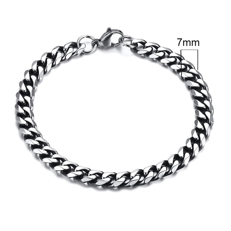 White Smoke Vnox 3-11mm Chunky Miami Curb Chain Bracelet for Men, Stainless Steel Cuban Link Chain Wristband Classic Punk Heavy Male Jewelry