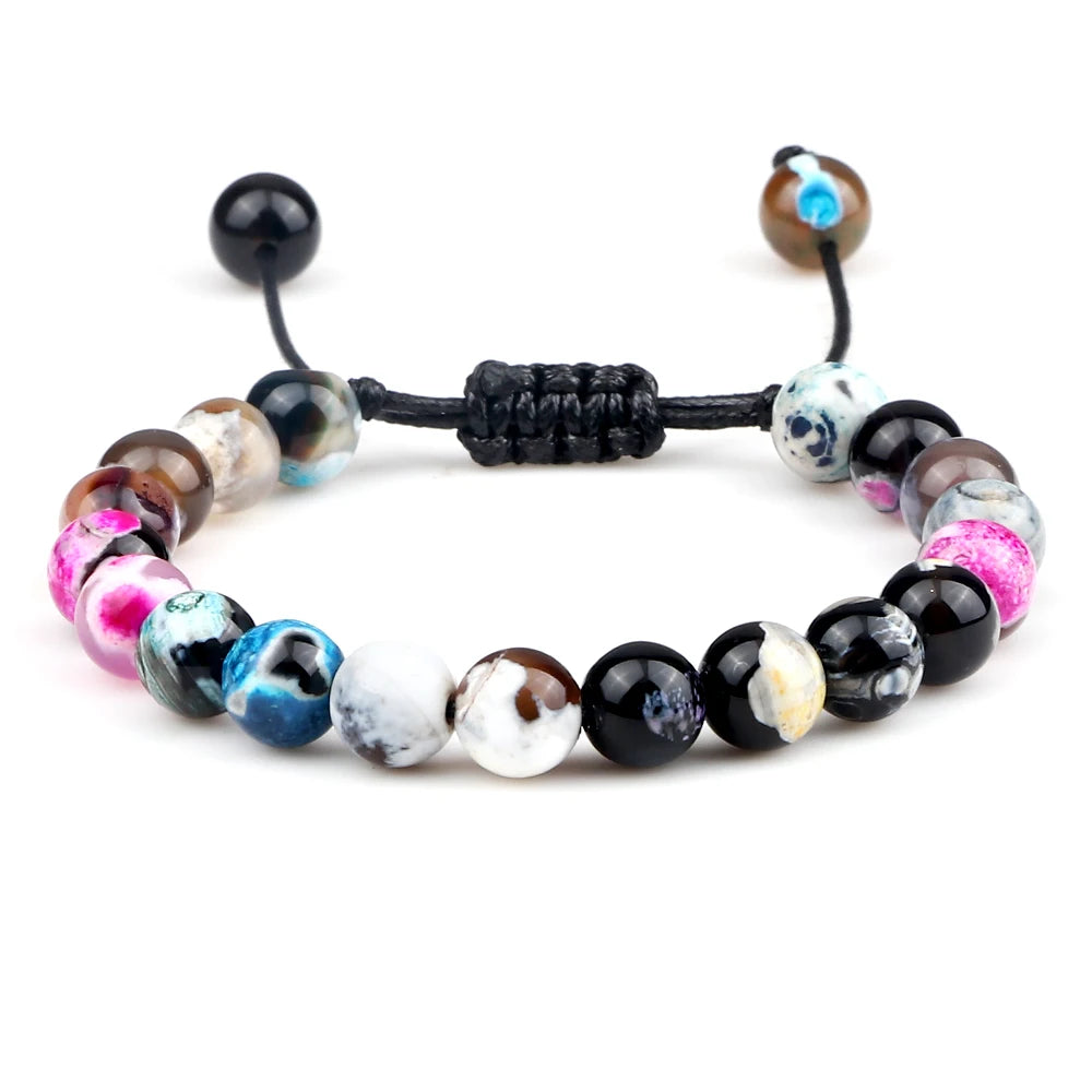 White Smoke 8mm Tiger Eye Stone Beads Bracelet Adjustable Braided Rope Bangles Natural Lava Rock Men Women Yoga Healing Balance Bracelets
