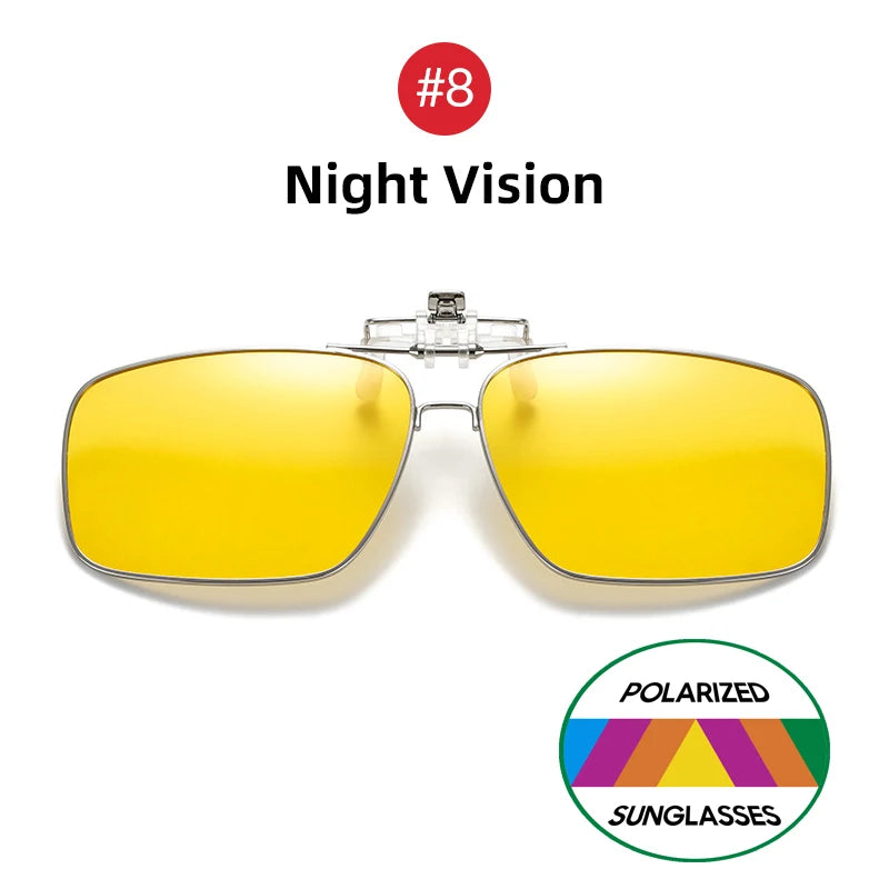 White Smoke VIVIBEE Mens Metal Clip on Sunglasses Polarized Eyeglasses UV400 Women Square Night Vision Driving Sun Glasses
