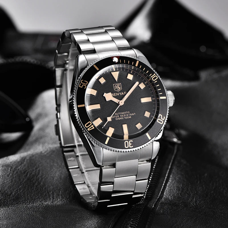 Black BENYAR Men's Watches Mechanical Automatic Watch BB58 Sport Watch For Men 2026 Stainless Steel Waterproof Business Luminous Clock