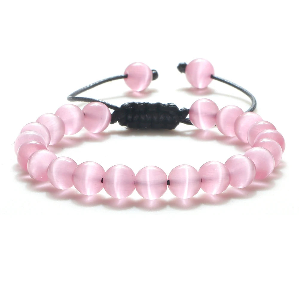 White Smoke 8mm Tiger Eye Stone Beads Bracelet Adjustable Braided Rope Bangles Natural Lava Rock Men Women Yoga Healing Balance Bracelets