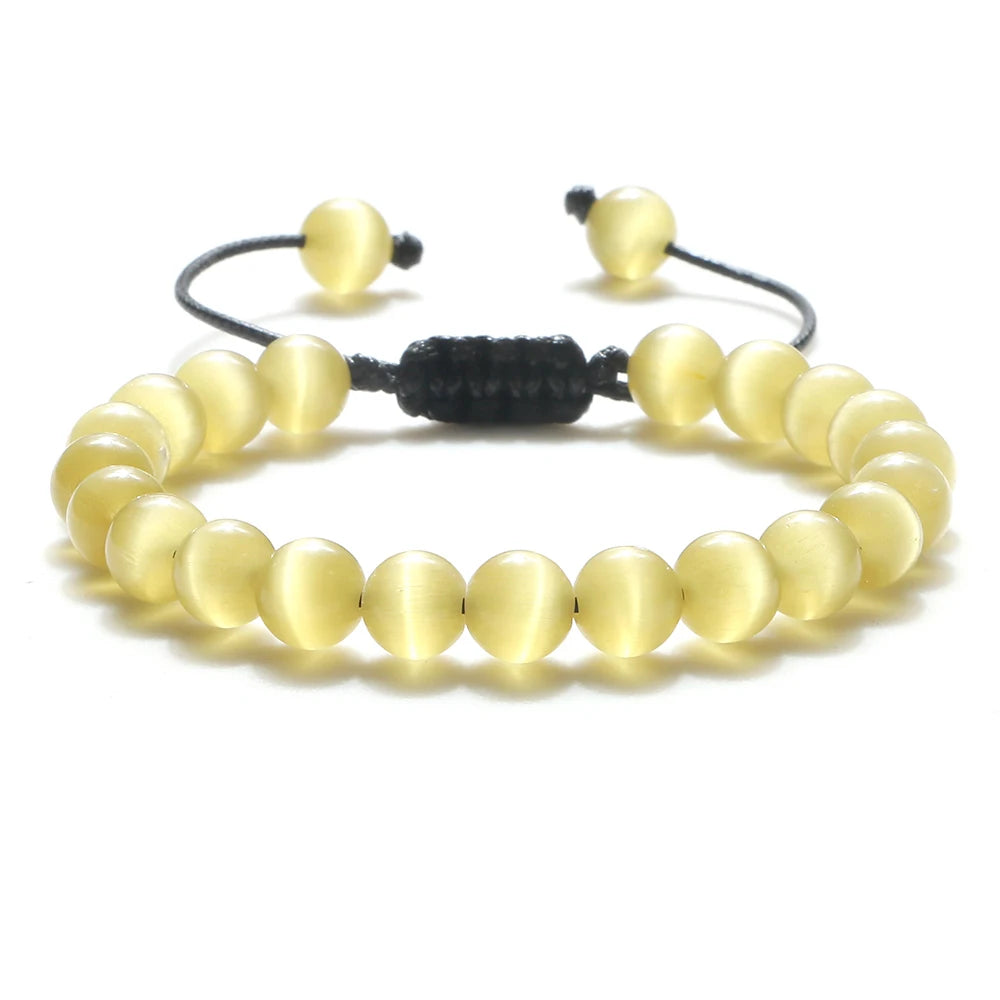 White Smoke 8mm Tiger Eye Stone Beads Bracelet Adjustable Braided Rope Bangles Natural Lava Rock Men Women Yoga Healing Balance Bracelets