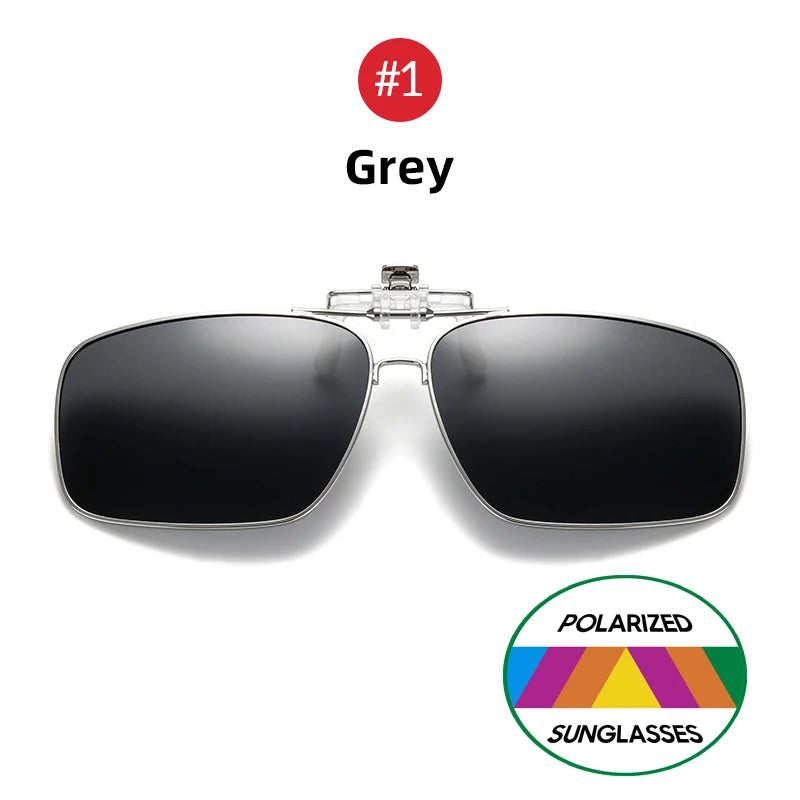 White Smoke VIVIBEE Mens Metal Clip on Sunglasses Polarized Eyeglasses UV400 Women Square Night Vision Driving Sun Glasses