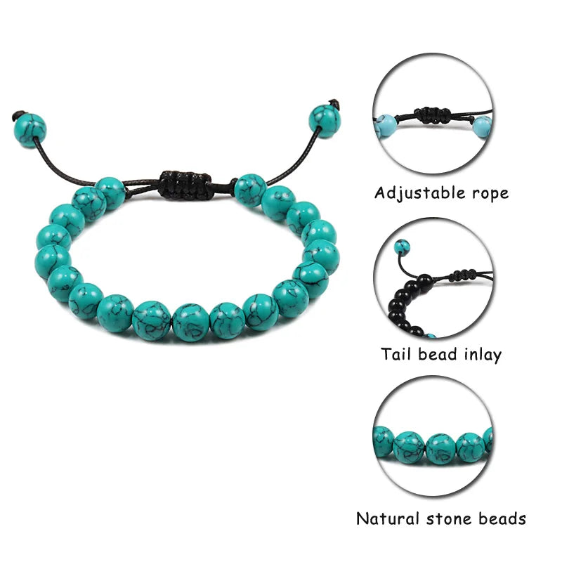 White Smoke 8mm Tiger Eye Stone Beads Bracelet Adjustable Braided Rope Bangles Natural Lava Rock Men Women Yoga Healing Balance Bracelets