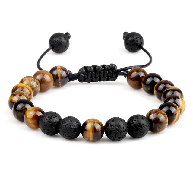 White Smoke 8mm Tiger Eye Stone Beads Bracelet Adjustable Braided Rope Bangles Natural Lava Rock Men Women Yoga Healing Balance Bracelets