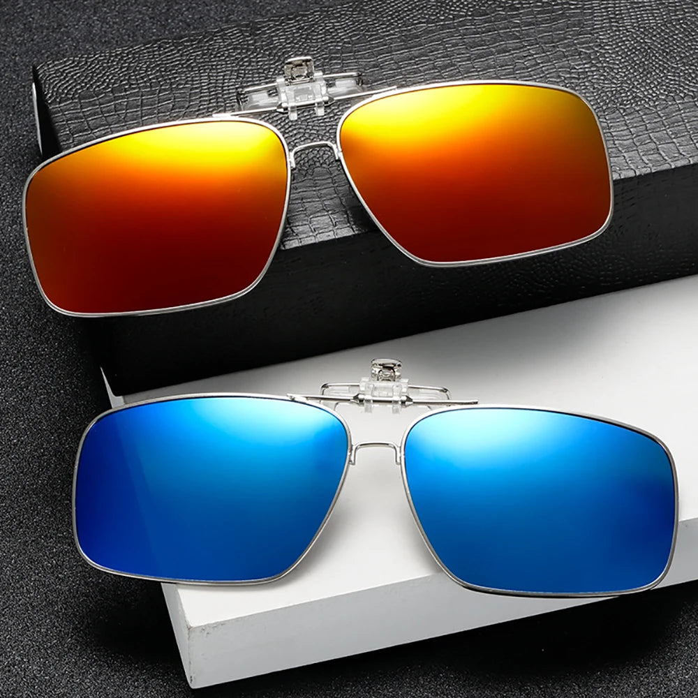 Black VIVIBEE Mens Metal Clip on Sunglasses Polarized Eyeglasses UV400 Women Square Night Vision Driving Sun Glasses