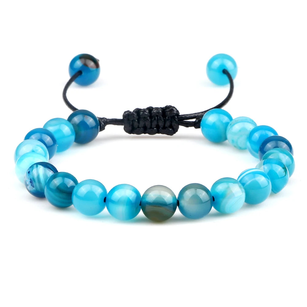 White Smoke 8mm Tiger Eye Stone Beads Bracelet Adjustable Braided Rope Bangles Natural Lava Rock Men Women Yoga Healing Balance Bracelets