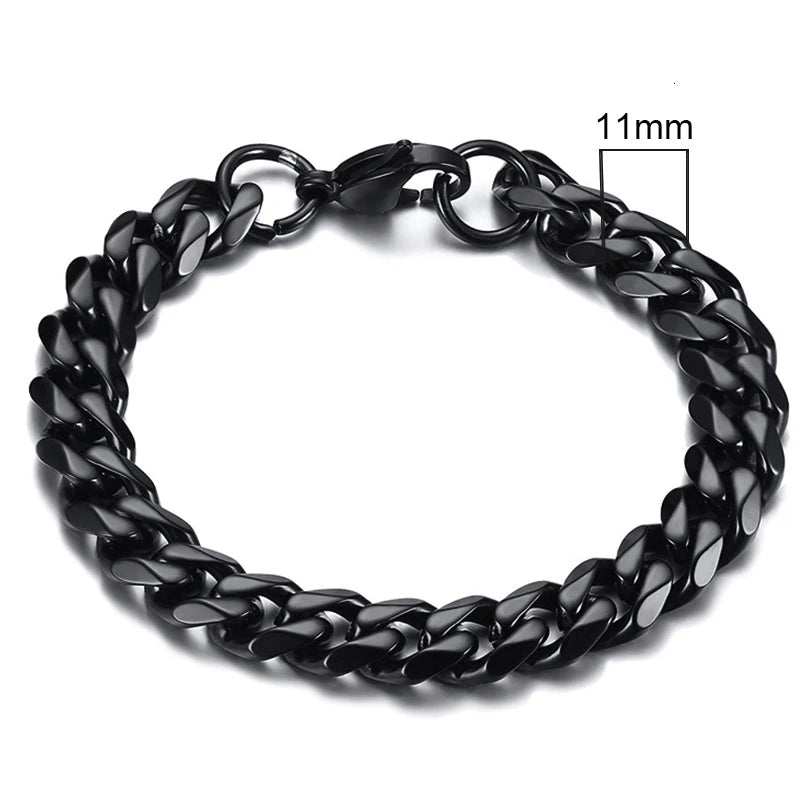 White Smoke Vnox 3-11mm Chunky Miami Curb Chain Bracelet for Men, Stainless Steel Cuban Link Chain Wristband Classic Punk Heavy Male Jewelry