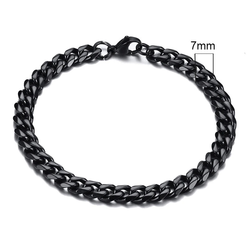White Smoke Vnox 3-11mm Chunky Miami Curb Chain Bracelet for Men, Stainless Steel Cuban Link Chain Wristband Classic Punk Heavy Male Jewelry