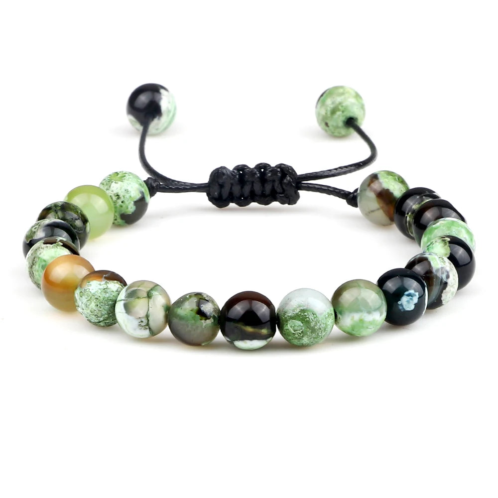 White Smoke 8mm Tiger Eye Stone Beads Bracelet Adjustable Braided Rope Bangles Natural Lava Rock Men Women Yoga Healing Balance Bracelets