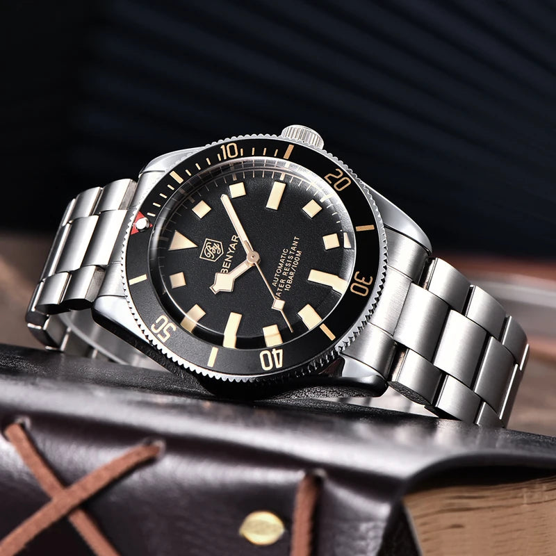 Black BENYAR Men's Watches Mechanical Automatic Watch BB58 Sport Watch For Men 2026 Stainless Steel Waterproof Business Luminous Clock