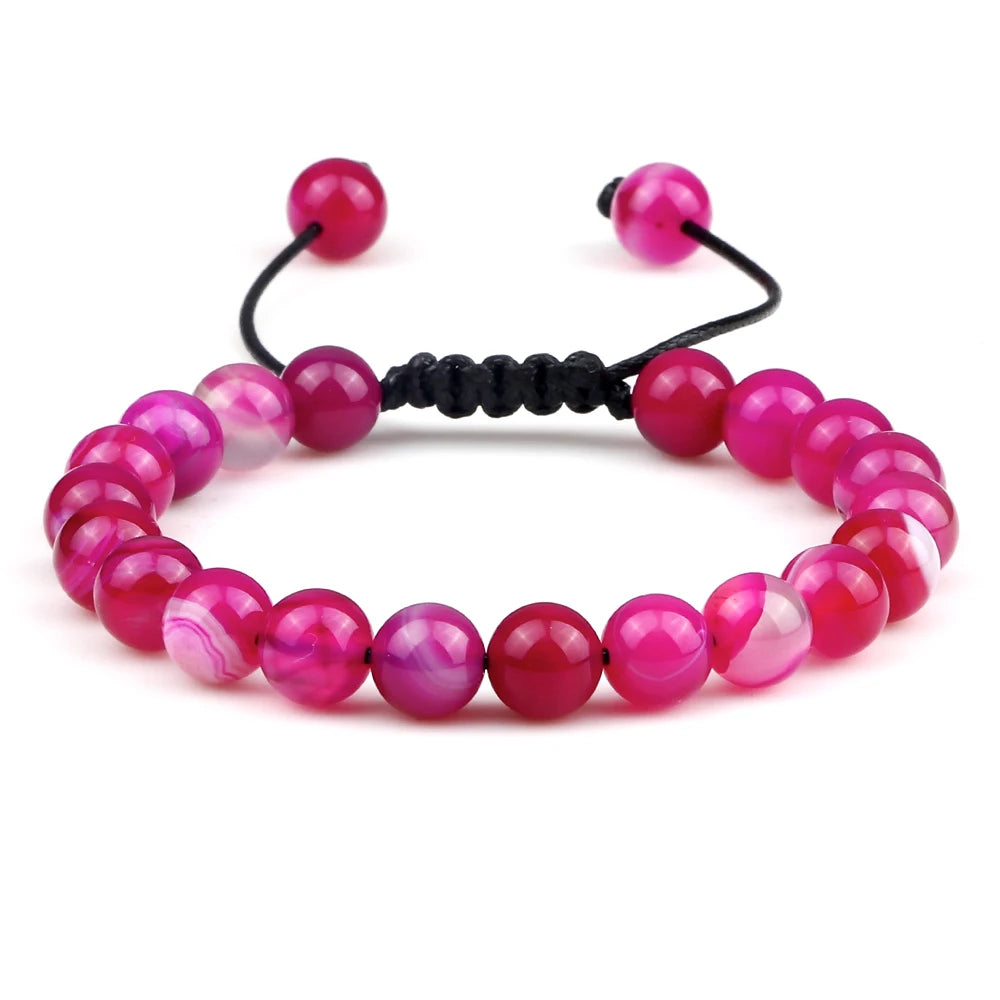 White Smoke 8mm Tiger Eye Stone Beads Bracelet Adjustable Braided Rope Bangles Natural Lava Rock Men Women Yoga Healing Balance Bracelets