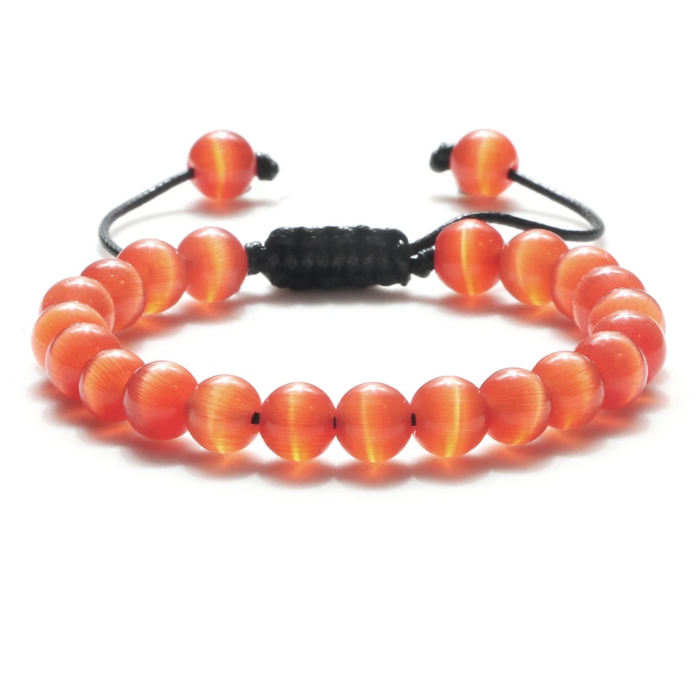 White Smoke 8mm Tiger Eye Stone Beads Bracelet Adjustable Braided Rope Bangles Natural Lava Rock Men Women Yoga Healing Balance Bracelets