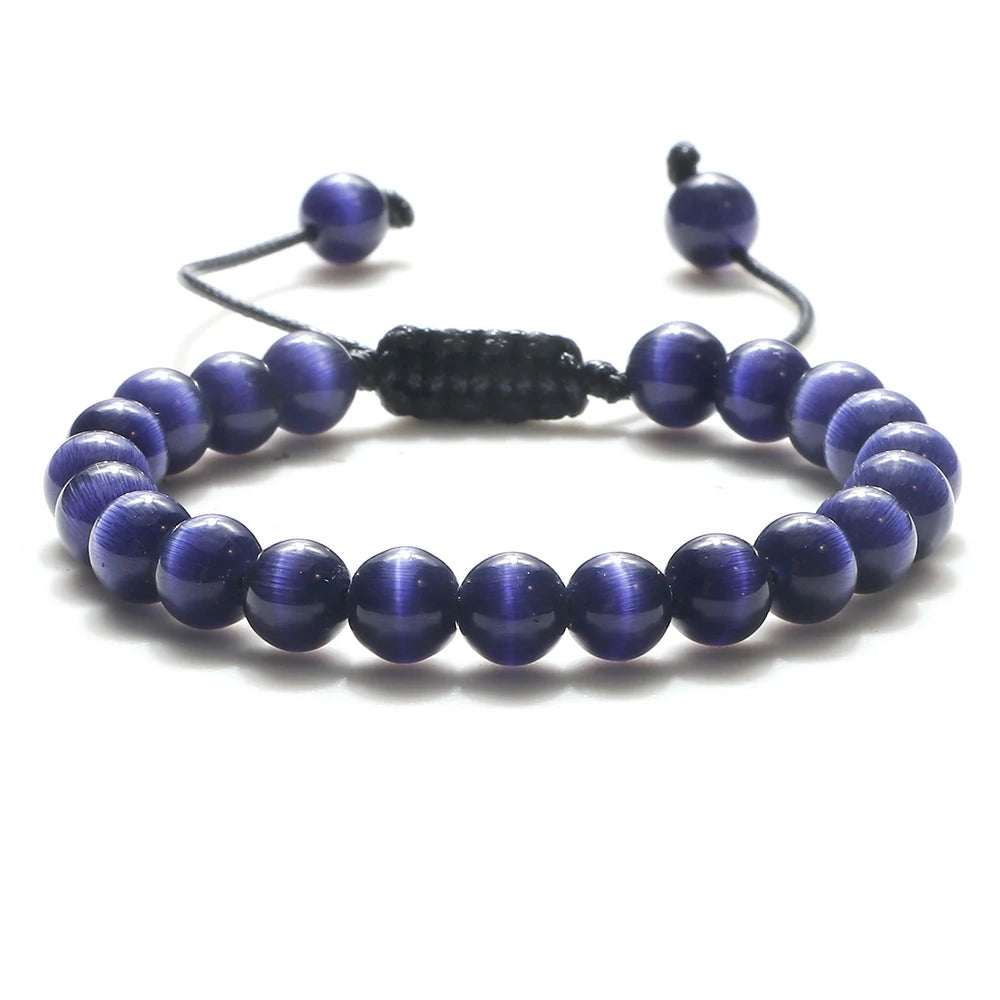 White Smoke 8mm Tiger Eye Stone Beads Bracelet Adjustable Braided Rope Bangles Natural Lava Rock Men Women Yoga Healing Balance Bracelets
