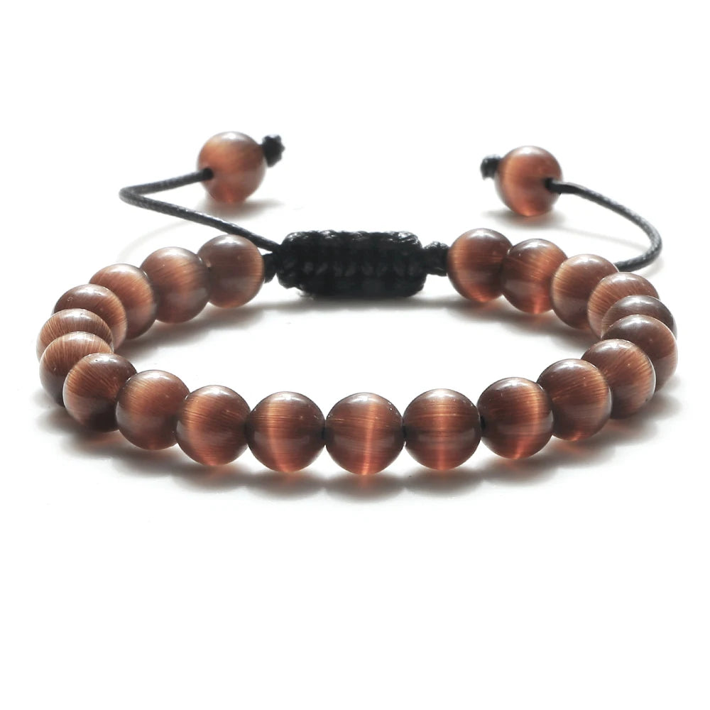 White Smoke 8mm Tiger Eye Stone Beads Bracelet Adjustable Braided Rope Bangles Natural Lava Rock Men Women Yoga Healing Balance Bracelets