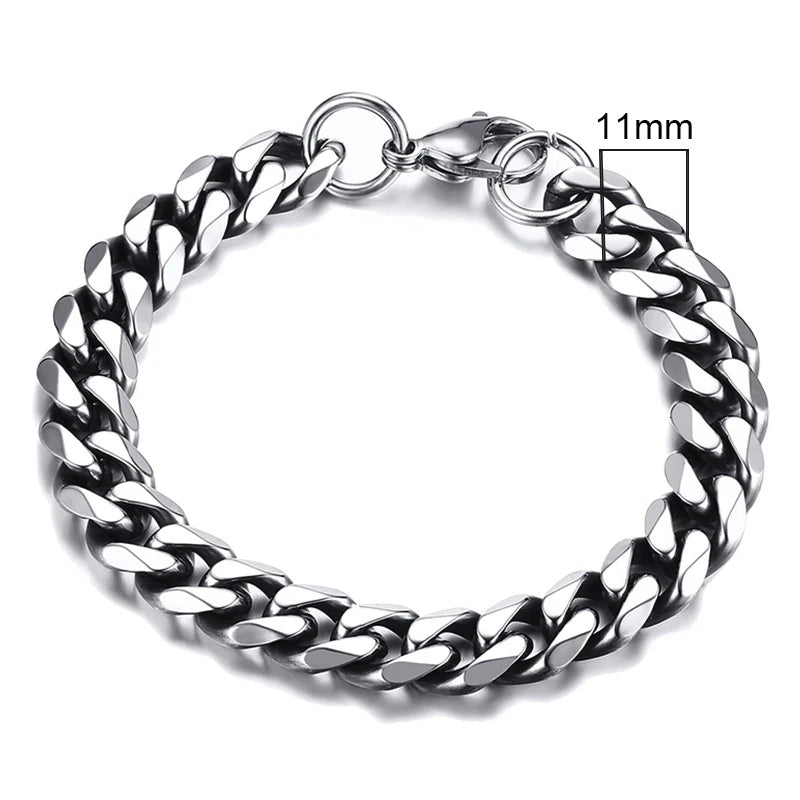 White Smoke Vnox 3-11mm Chunky Miami Curb Chain Bracelet for Men, Stainless Steel Cuban Link Chain Wristband Classic Punk Heavy Male Jewelry