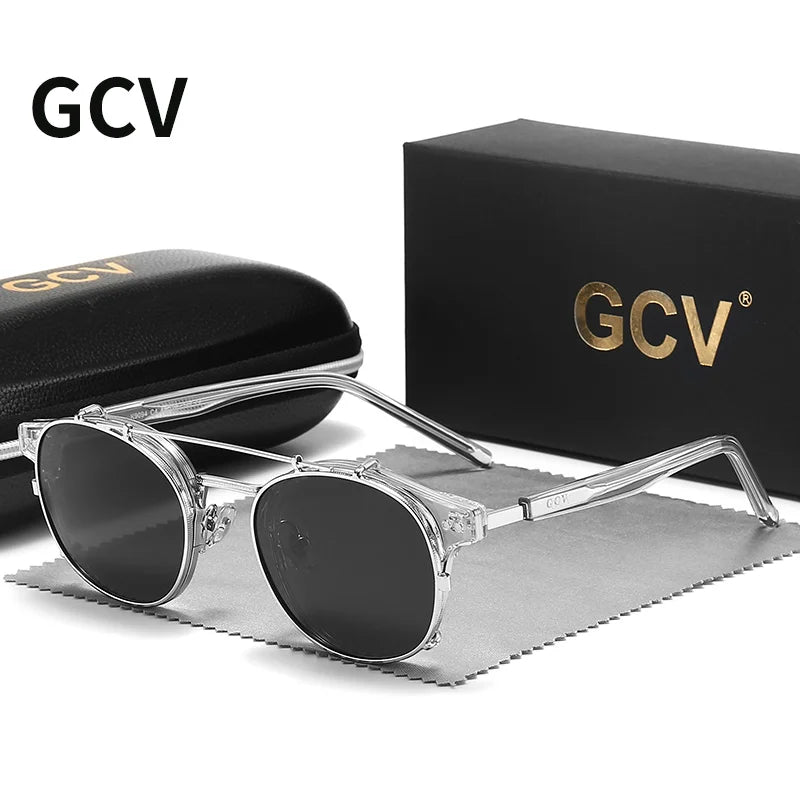 White Smoke GCV Double Layer Removable Lens Sunglasses The Blu-Ray Glasses Acetate Gothic Retro Steampunk Polarized Men Women Sunglesses