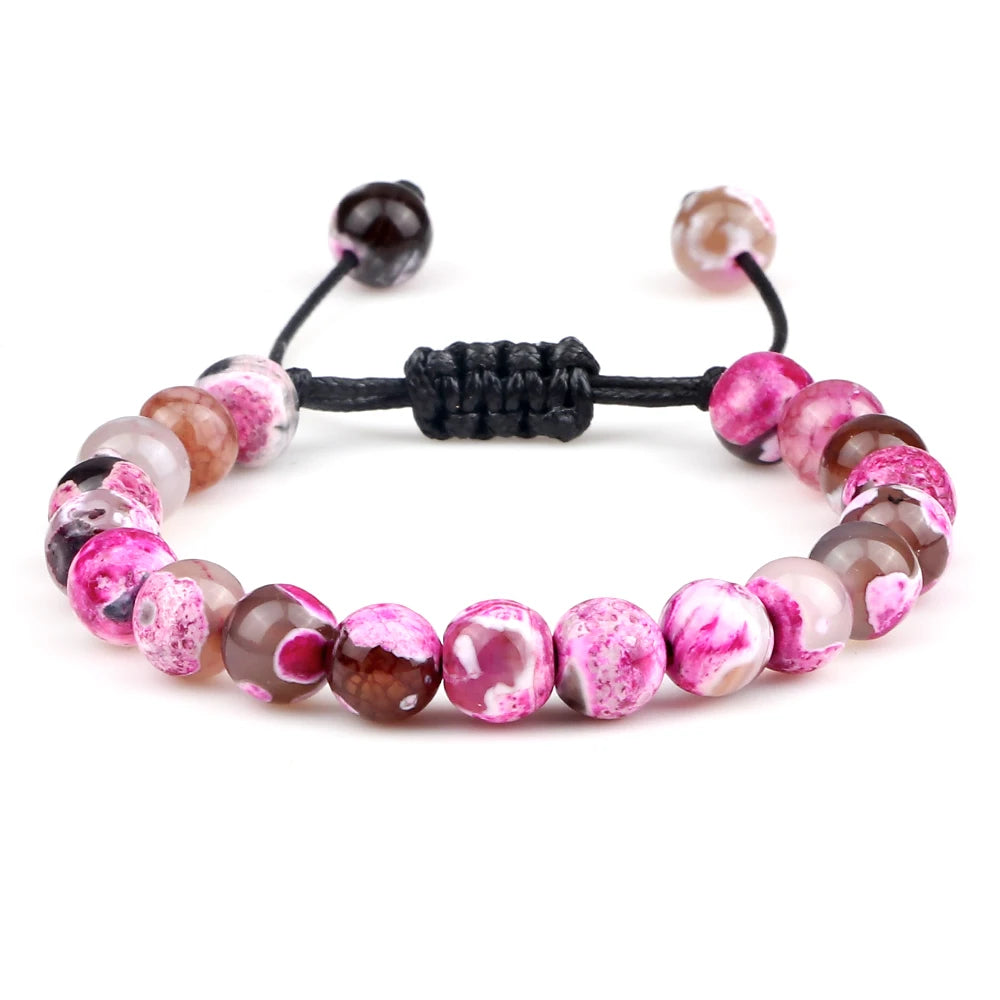 White Smoke 8mm Tiger Eye Stone Beads Bracelet Adjustable Braided Rope Bangles Natural Lava Rock Men Women Yoga Healing Balance Bracelets