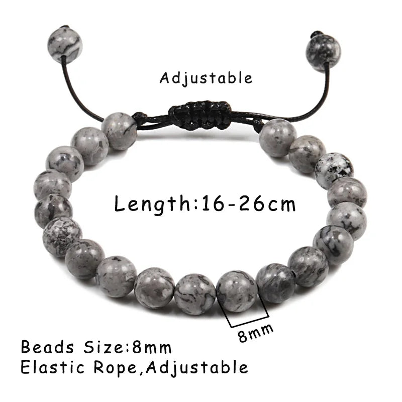 White Smoke 8mm Tiger Eye Stone Beads Bracelet Adjustable Braided Rope Bangles Natural Lava Rock Men Women Yoga Healing Balance Bracelets