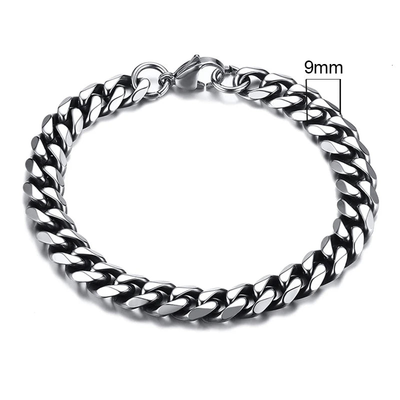 White Smoke Vnox 3-11mm Chunky Miami Curb Chain Bracelet for Men, Stainless Steel Cuban Link Chain Wristband Classic Punk Heavy Male Jewelry