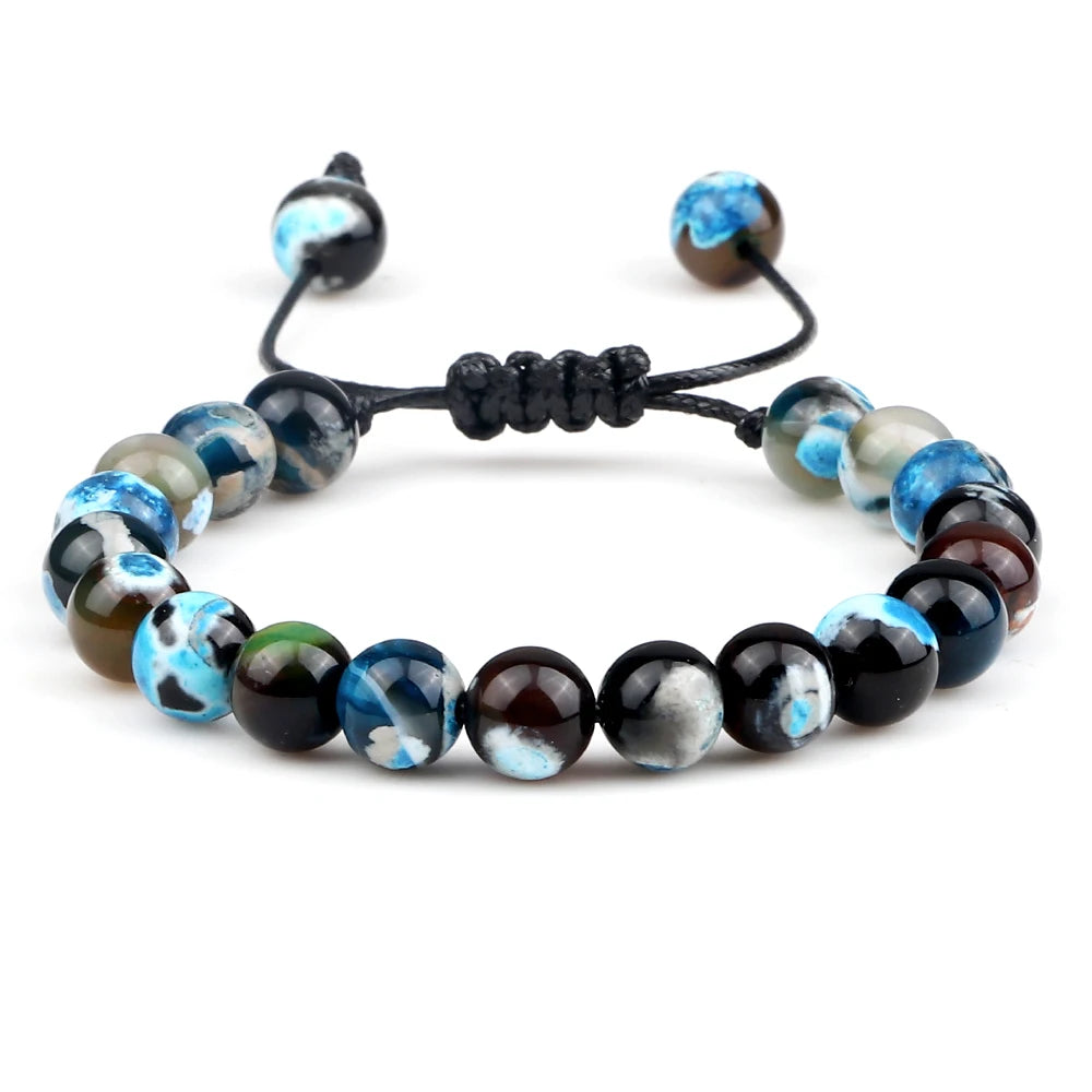 White Smoke 8mm Tiger Eye Stone Beads Bracelet Adjustable Braided Rope Bangles Natural Lava Rock Men Women Yoga Healing Balance Bracelets