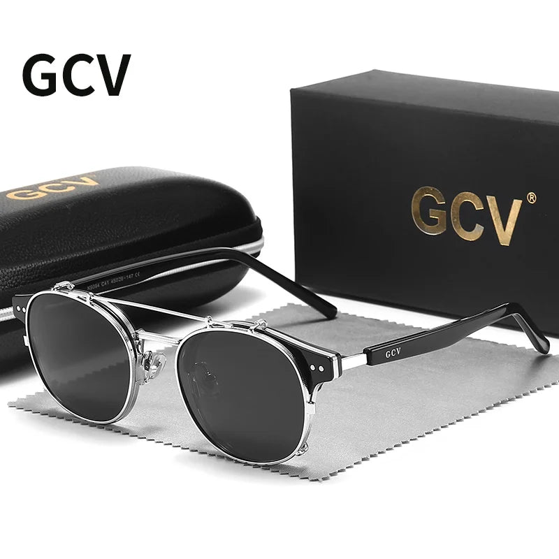 White Smoke GCV Double Layer Removable Lens Sunglasses The Blu-Ray Glasses Acetate Gothic Retro Steampunk Polarized Men Women Sunglesses