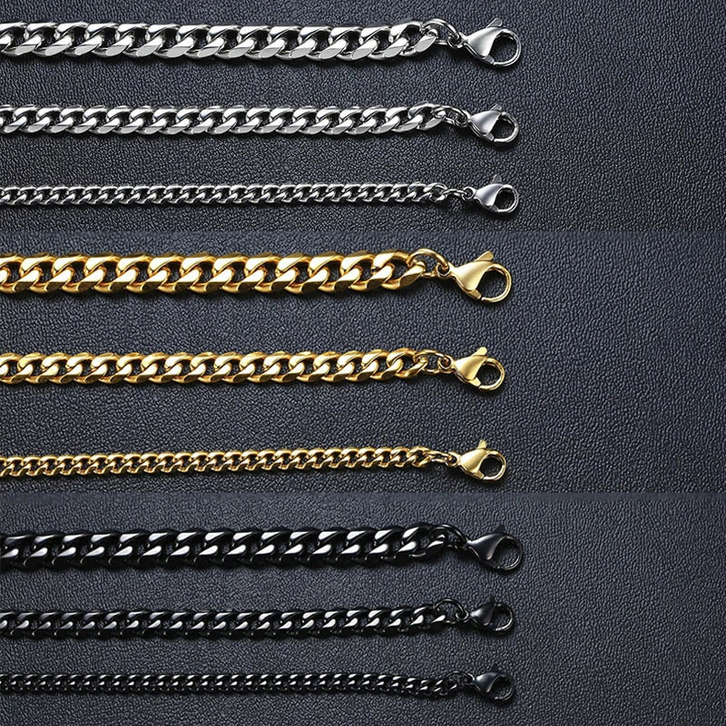 Dark Slate Gray Vnox 3-11mm Chunky Miami Curb Chain Bracelet for Men, Stainless Steel Cuban Link Chain Wristband Classic Punk Heavy Male Jewelry