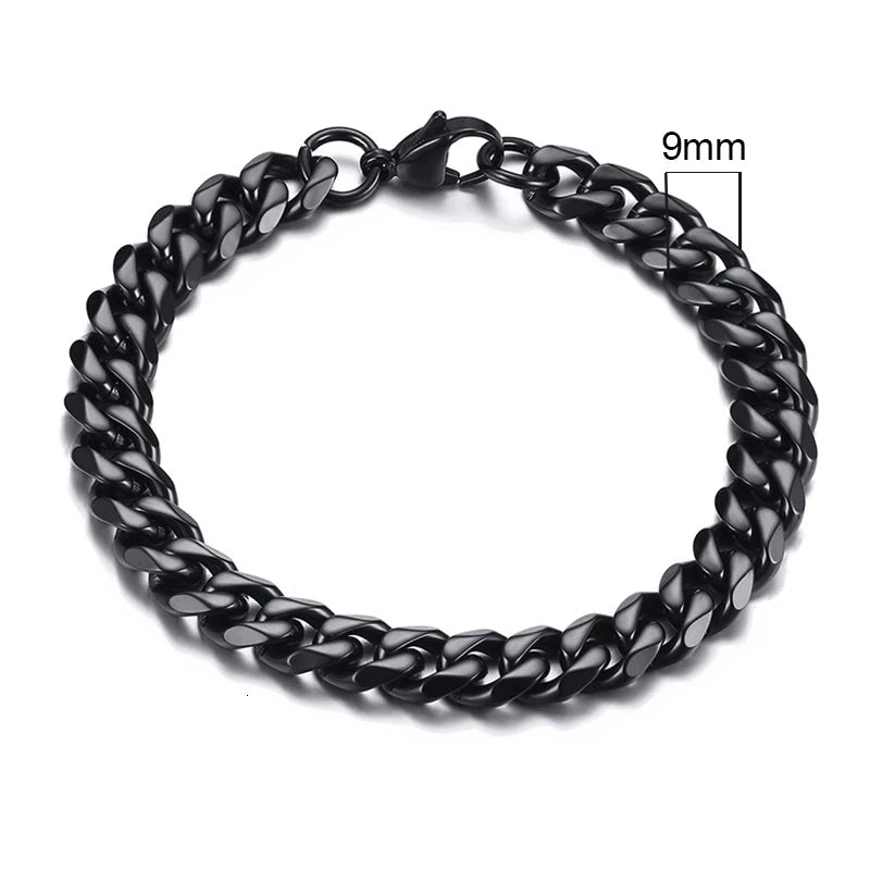 White Smoke Vnox 3-11mm Chunky Miami Curb Chain Bracelet for Men, Stainless Steel Cuban Link Chain Wristband Classic Punk Heavy Male Jewelry