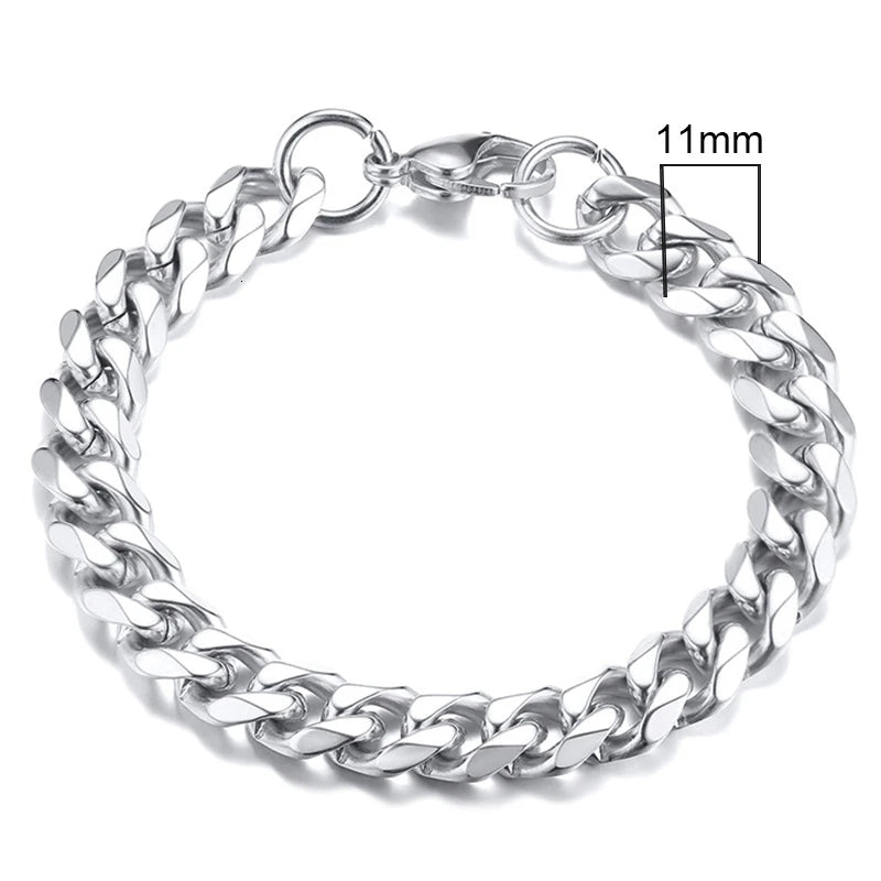 White Smoke Vnox 3-11mm Chunky Miami Curb Chain Bracelet for Men, Stainless Steel Cuban Link Chain Wristband Classic Punk Heavy Male Jewelry