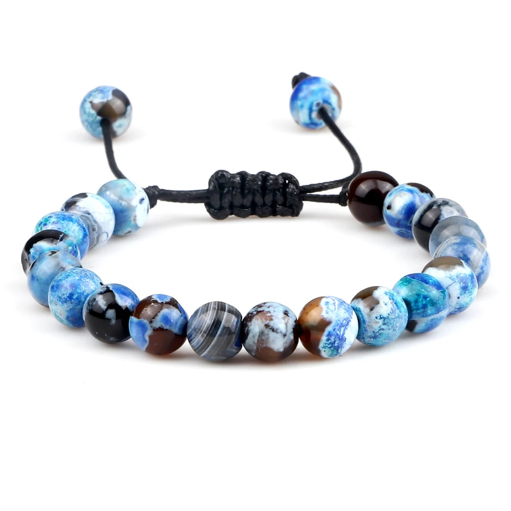 White Smoke 8mm Tiger Eye Stone Beads Bracelet Adjustable Braided Rope Bangles Natural Lava Rock Men Women Yoga Healing Balance Bracelets